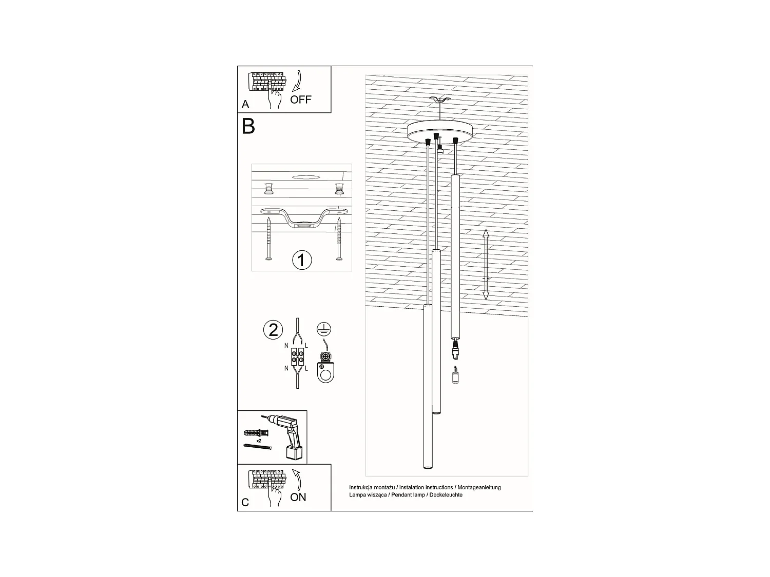 Lampes suspendues Brill moderne en acier - 3 sources lumineuses 4000K - L.20 x H.90 cm - blanc