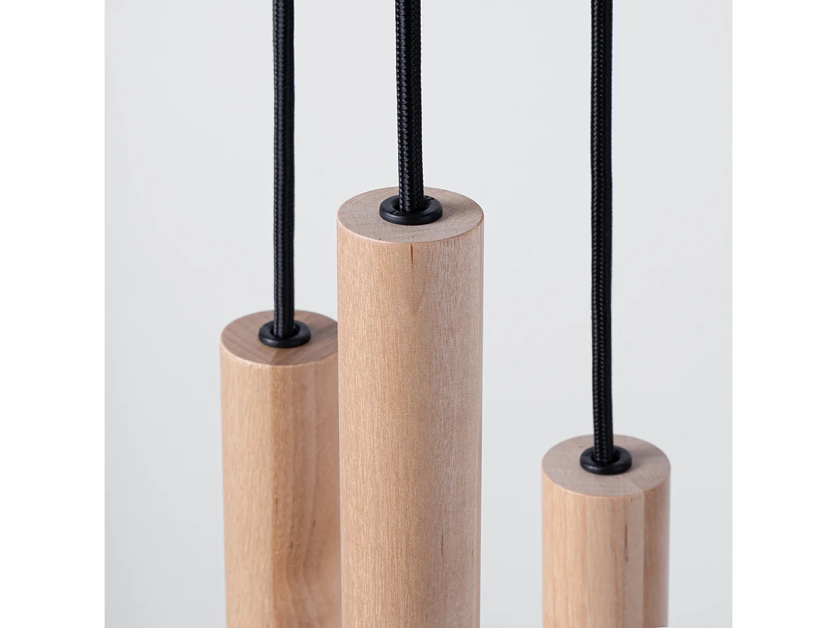 Lampes suspendues Brill moderne en acier/bois - 5 sources lumineuses 3000K - L.25 x H.110 cm - bois