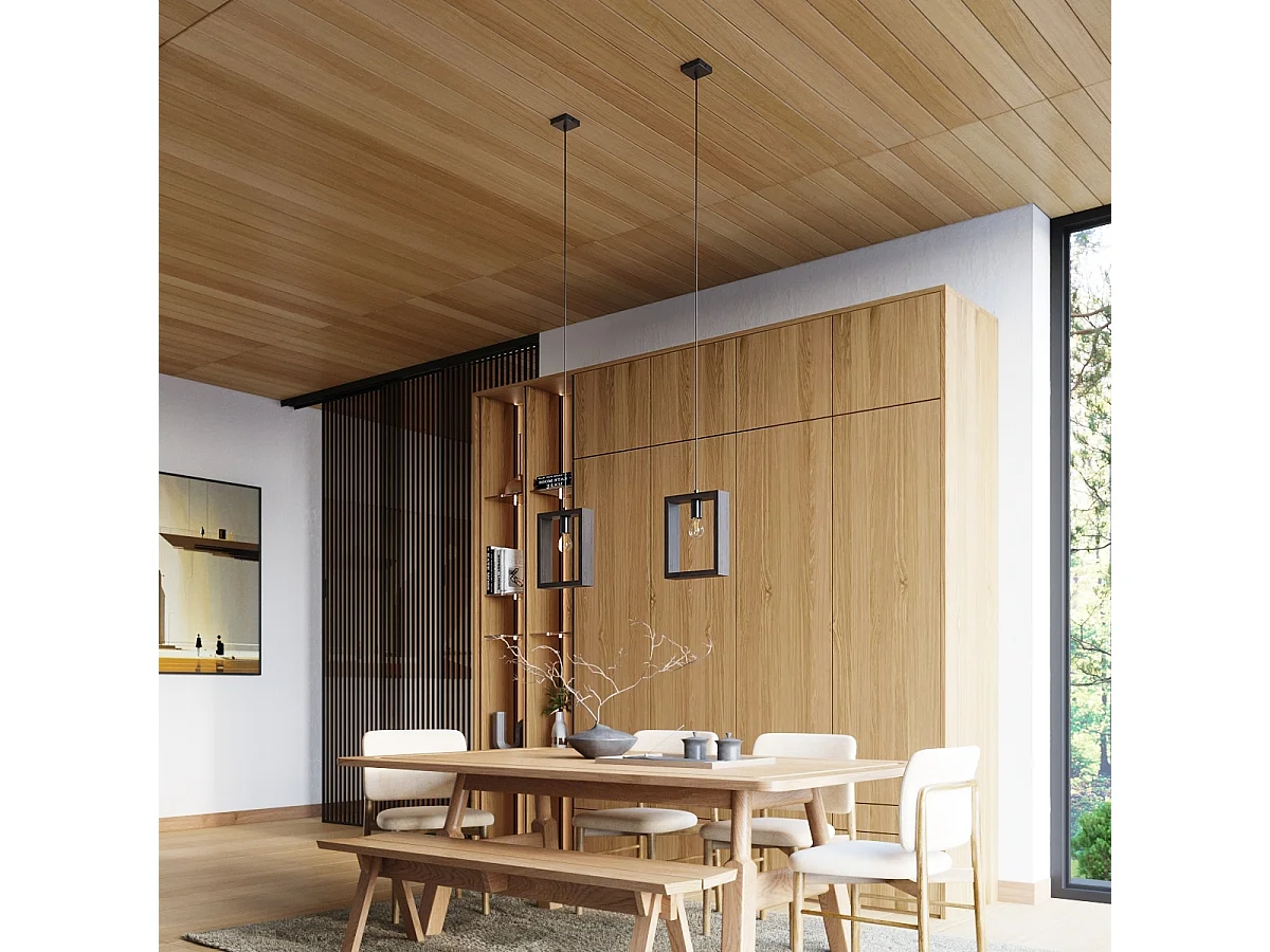 Lampes suspendues Zodiara scandinave en acier/bois - 1 sources lumineuses 4000K - L.24 x H.133 cm - wengé