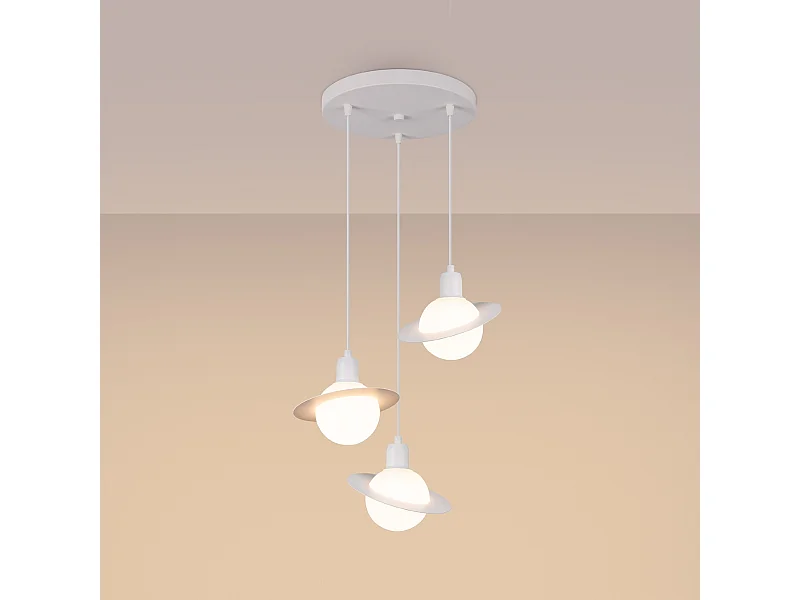 Lustre Gloxo moderne en acier - 3 sources lumineuses 3000K - L.32 x H.120 cm - blanc