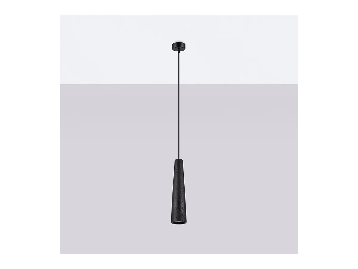 Pendentif Zyntria grenier en béton - 1 sources lumineuses 3000K - L.8 x H.125 cm - noir