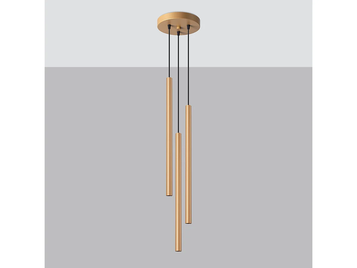 Lampade a sospensione Brill moderno di acciaio - 3 sorgenti luminose 4000K - L.20 x A.115 cm - d'oro
