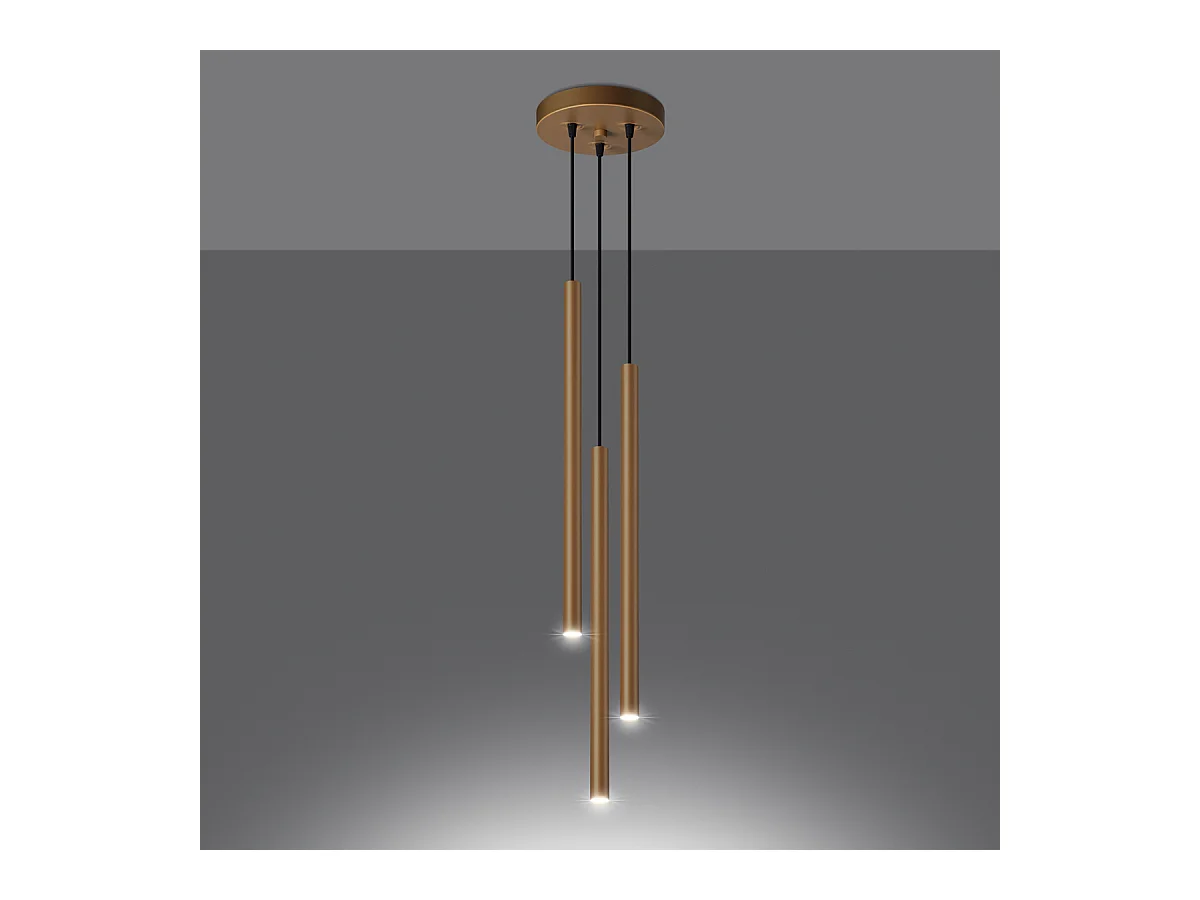 Lampade a sospensione Brill moderno di acciaio - 3 sorgenti luminose 4000K - L.20 x A.115 cm - d'oro