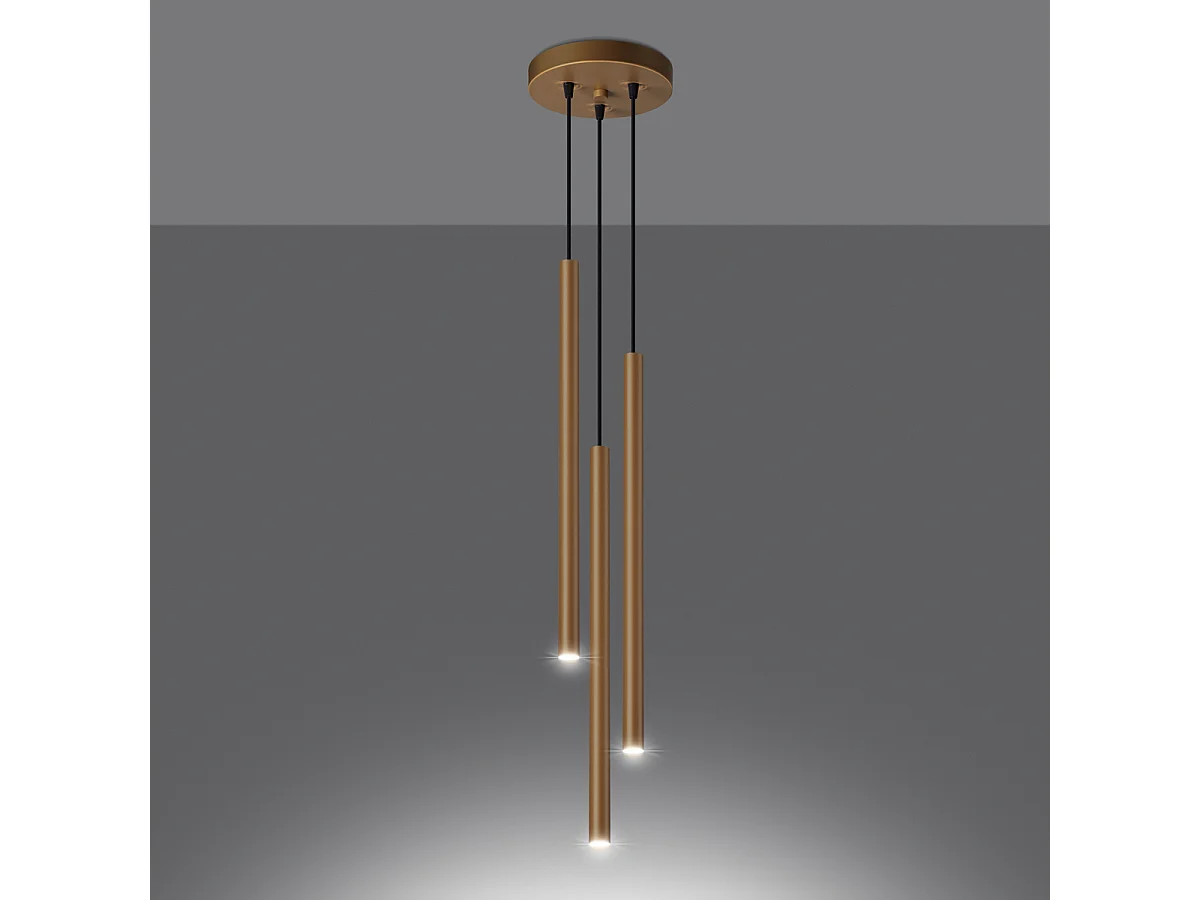 Lampes suspendues Brill moderne en acier - 3 sources lumineuses 4000K - L.20 x H.115 cm - doré