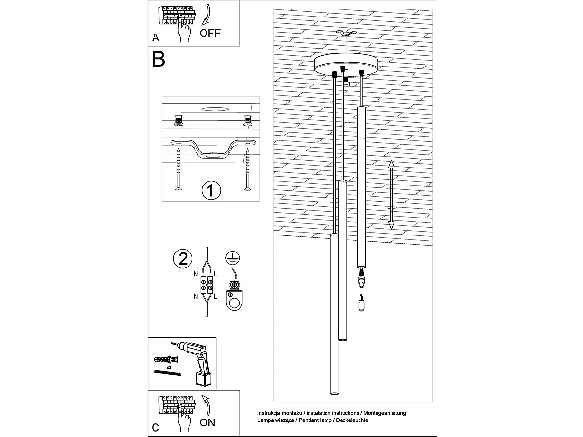 Lampes suspendues Brill moderne en acier - 3 sources lumineuses 4000K - L.20 x H.115 cm - doré