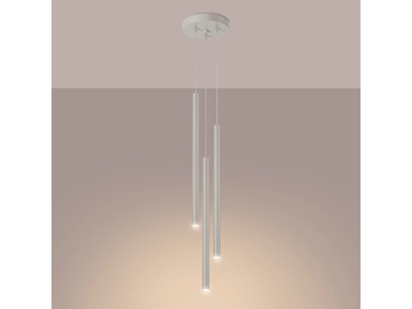 Luminária pendente Brill moderno, aço - 3 fontes de luz 4000K - L.19.5 x H.104 cm - bege