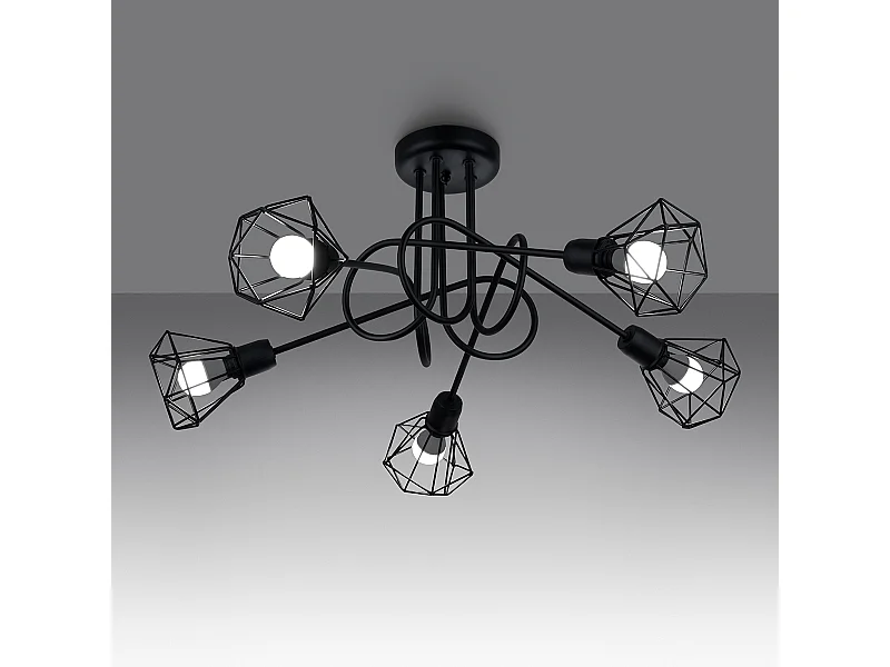 Lustres Lunova moderne en acier - 5 sources lumineuses 3000K - L.58 x H.28,5 cm - noir