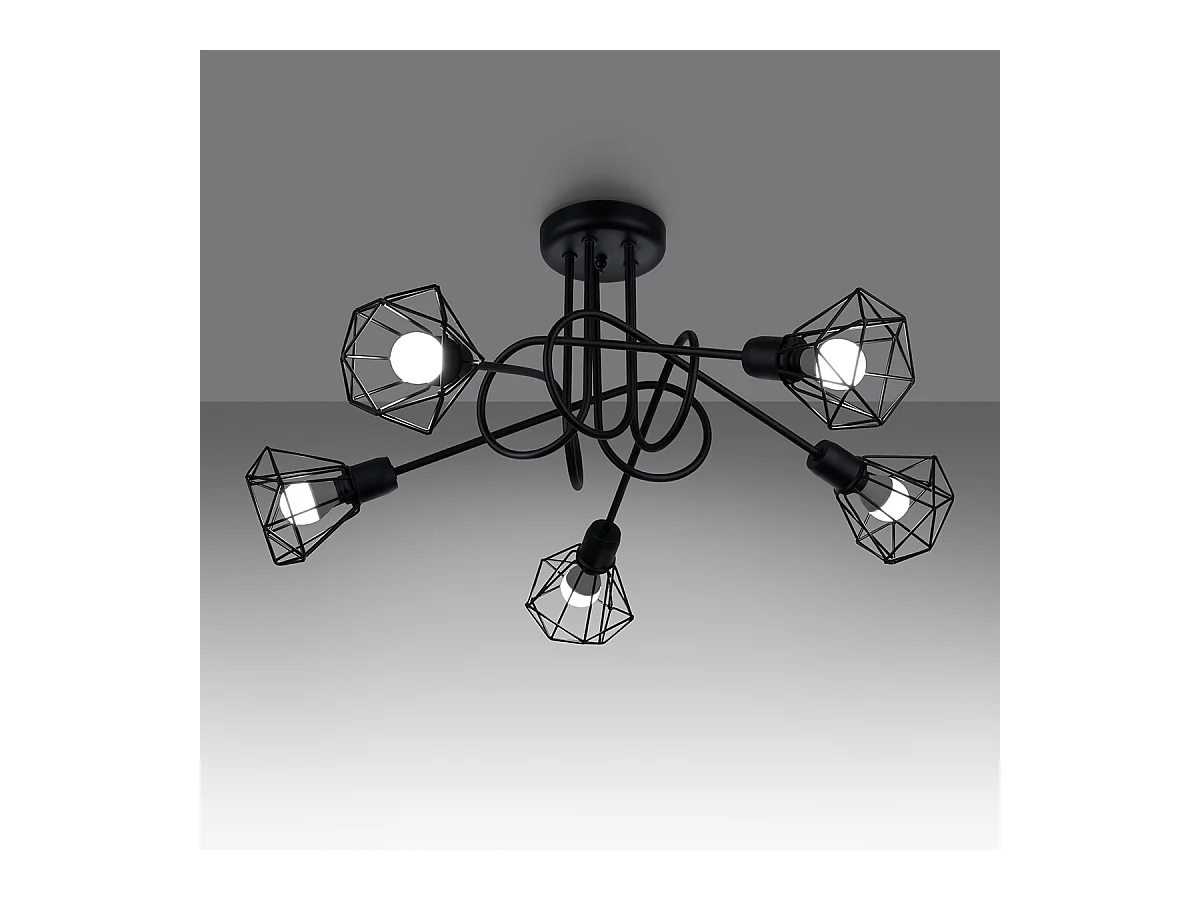 Lustres Lunova moderne en acier - 5 sources lumineuses 3000K - L.58 x H.28,5 cm - noir
