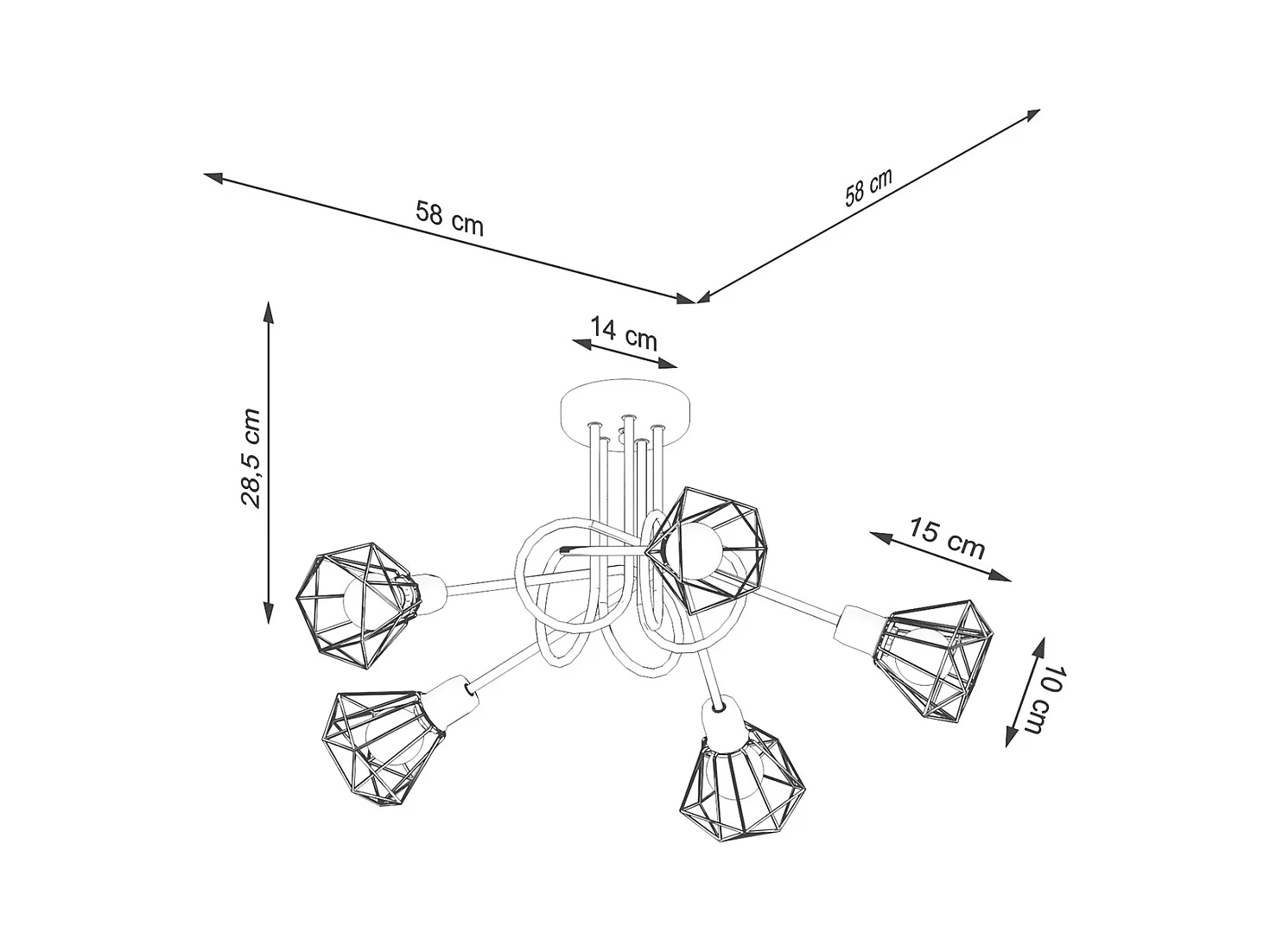 Lustres Lunova moderne en acier - 5 sources lumineuses 3000K - L.58 x H.28,5 cm - noir