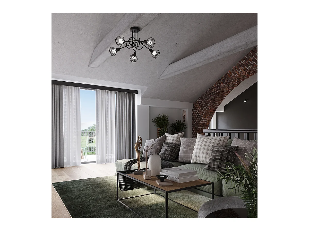 Lustres Lunova moderne en acier - 5 sources lumineuses 3000K - L.58 x H.28,5 cm - noir