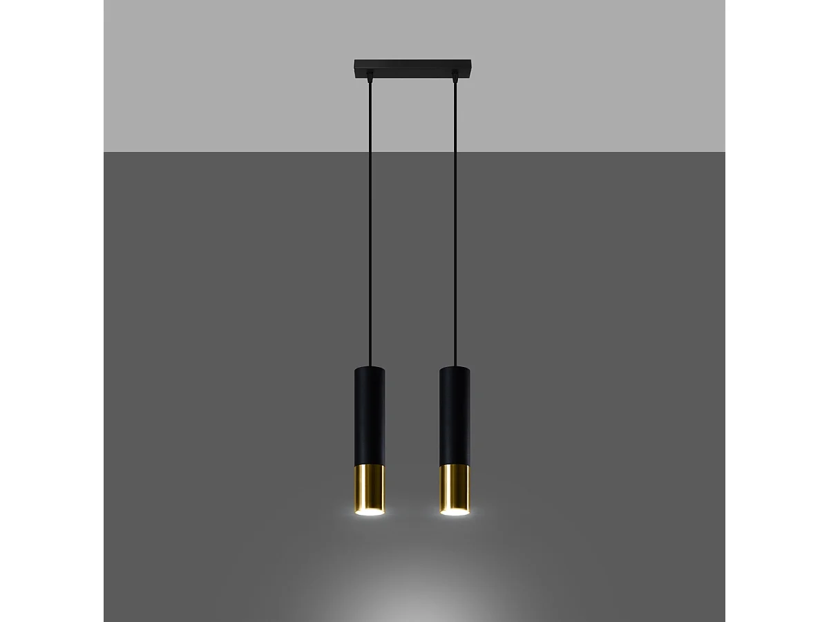 Lampes suspendues Zarpex moderne en acier - 2 sources lumineuses 3000K - L.30 x H.90 cm - or noir