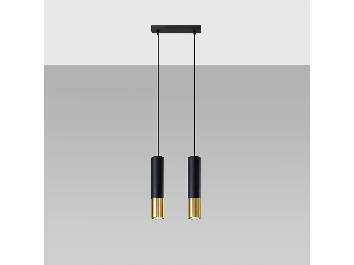 Lampes suspendues Zarpex moderne en acier - 2 sources lumineuses 3000K - L.30 x H.90 cm - or noir