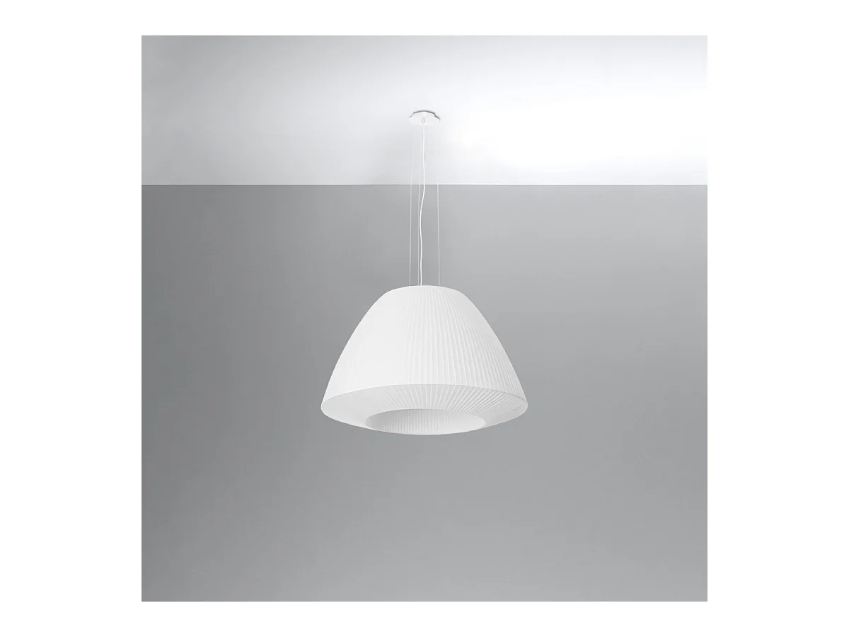 Lustres Vella moderne en tissu/verre/acier - 3 sources lumineuses 3000K - L.60 x H.138 cm - blanc