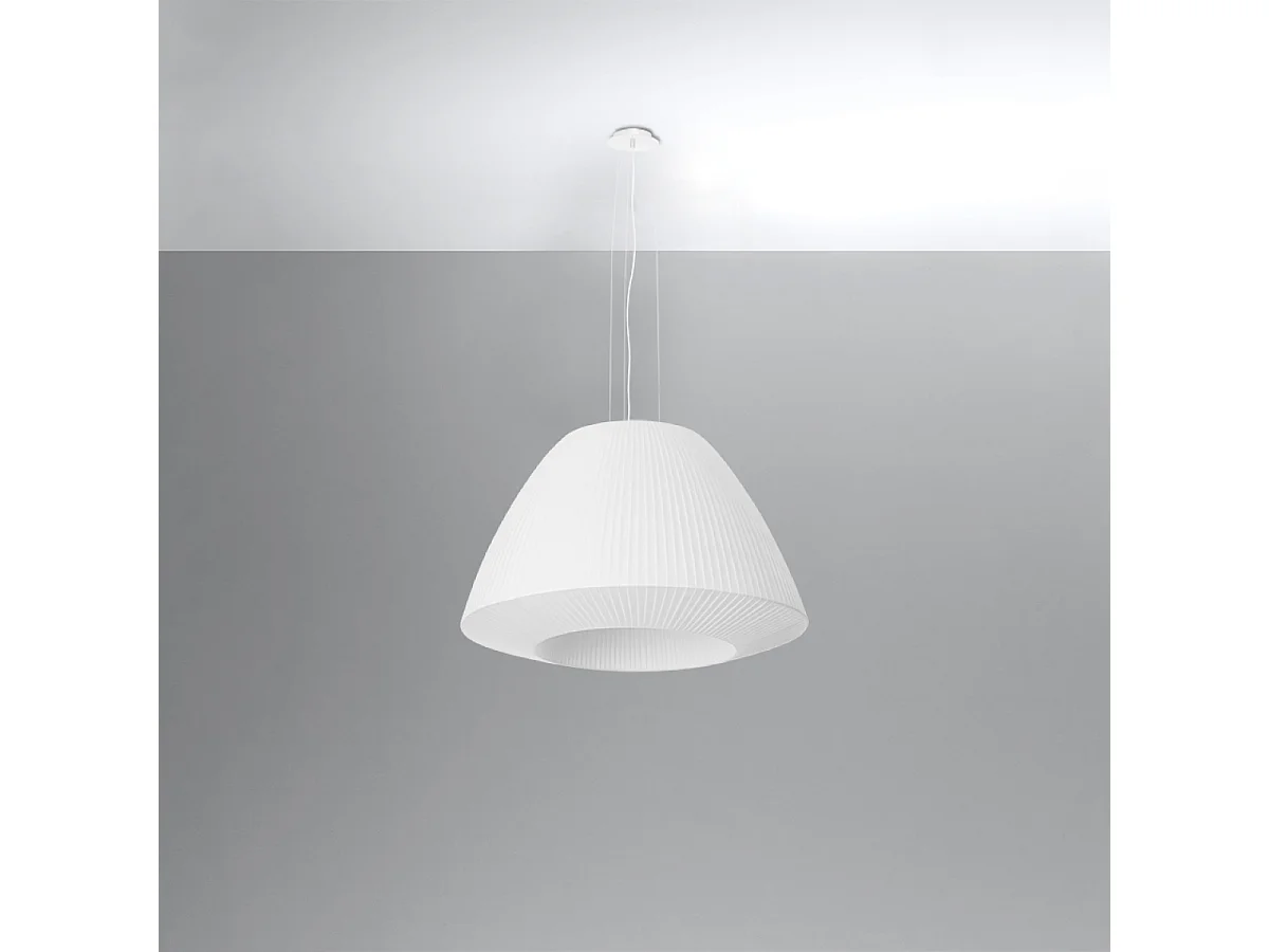 Lustres Vella moderne en tissu/verre/acier - 3 sources lumineuses 3000K - L.60 x H.138 cm - blanc