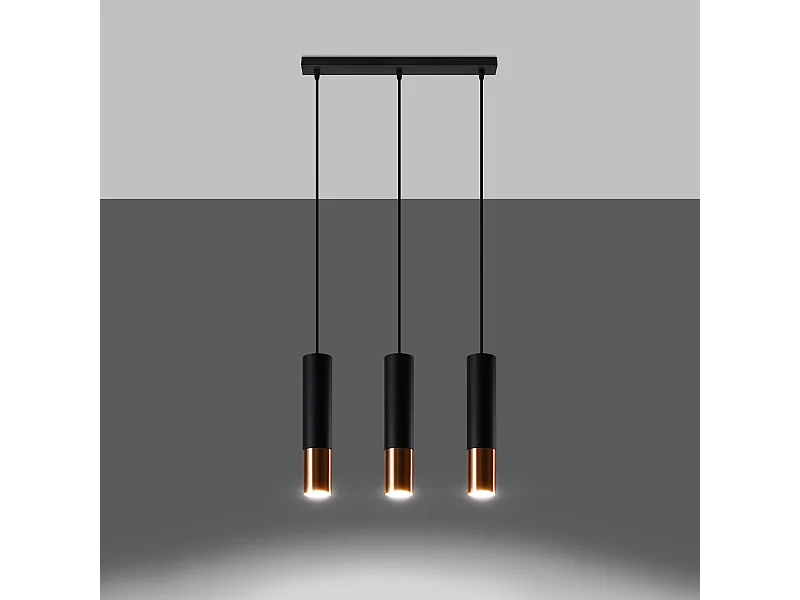 Hanglampen Zarpex modern van  - 3 lichtbronnen 3000K - L.45 x H.90 cm - zwart/koper
