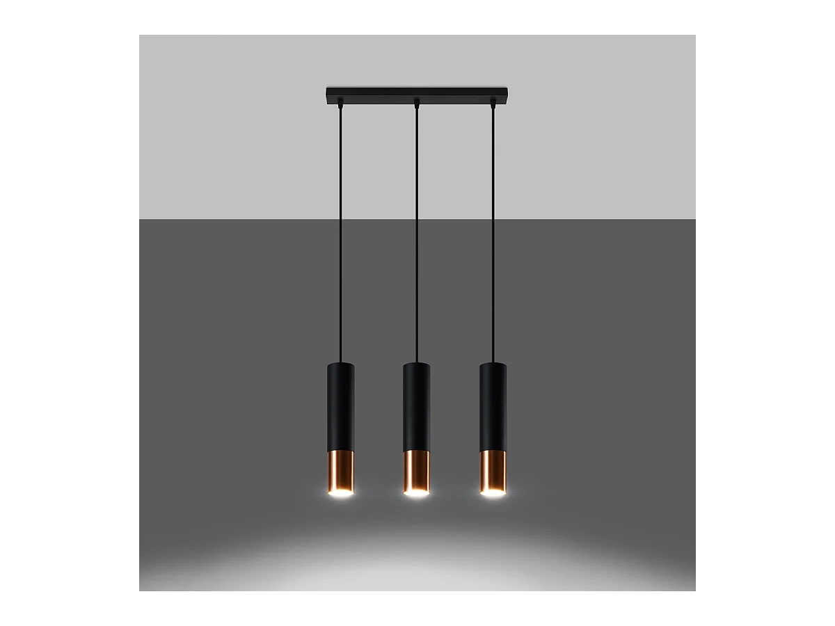 Hanglampen Zarpex modern van  - 3 lichtbronnen 3000K - L.45 x H.90 cm - zwart/koper