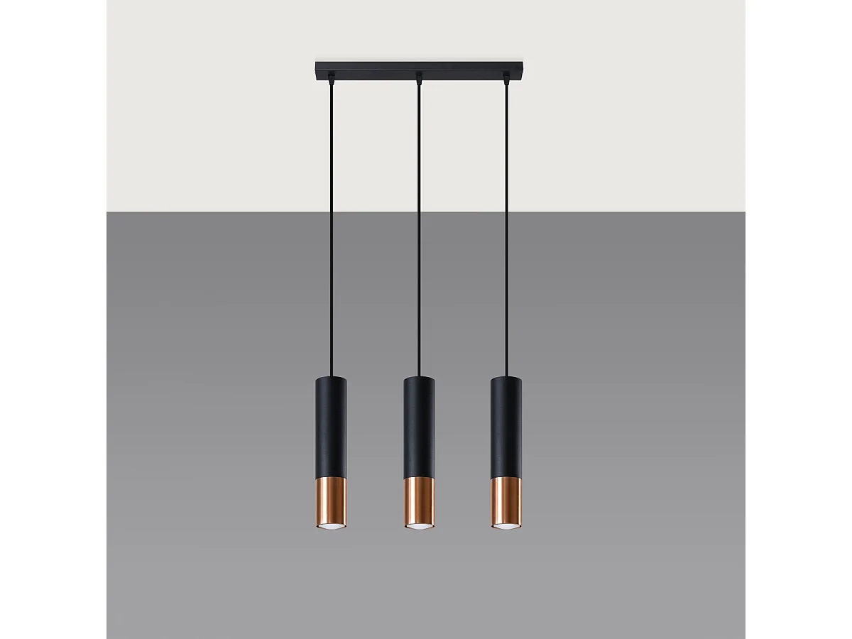 Lampy wiszące nowoczesny Zarpex, stal - 3 źródło światła 3000K - L.45 x H.90 cm - czarny/miedź