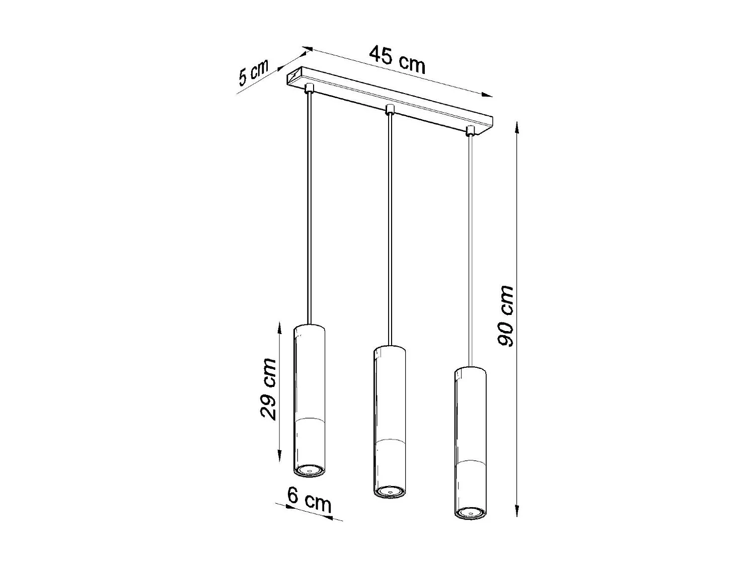 Lampy wiszące nowoczesny Zarpex, stal - 3 źródło światła 3000K - L.45 x H.90 cm - czarny/miedź