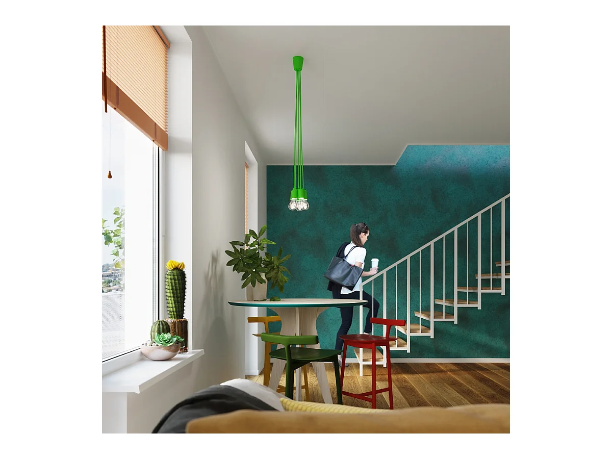 Lampes suspendues Astis moderne en PVC - 3 sources lumineuses 3000K - L.15 x H.90 cm - vert