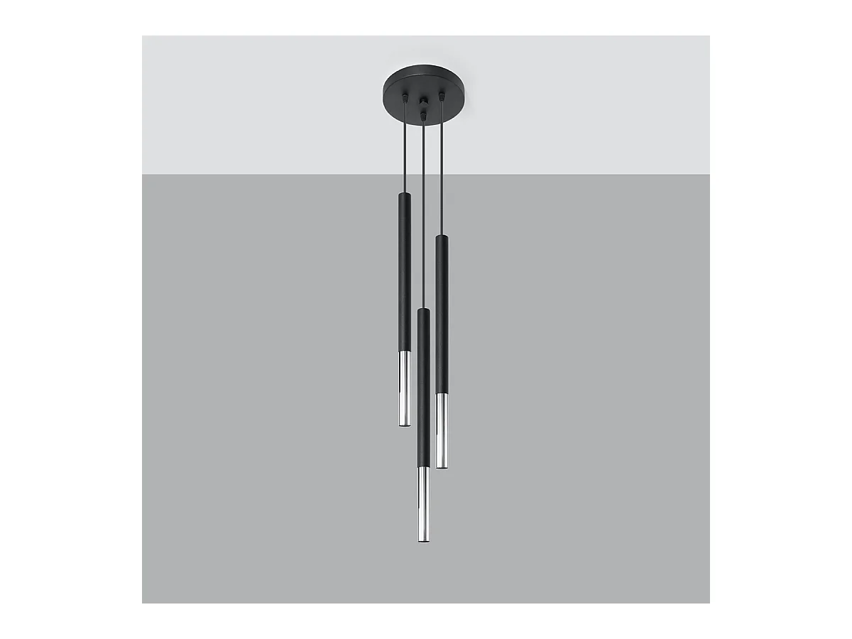 Lampes suspendues Flar moderne en acier - 3 sources lumineuses 3000K - L.20 x H.90 cm - noir/chromé