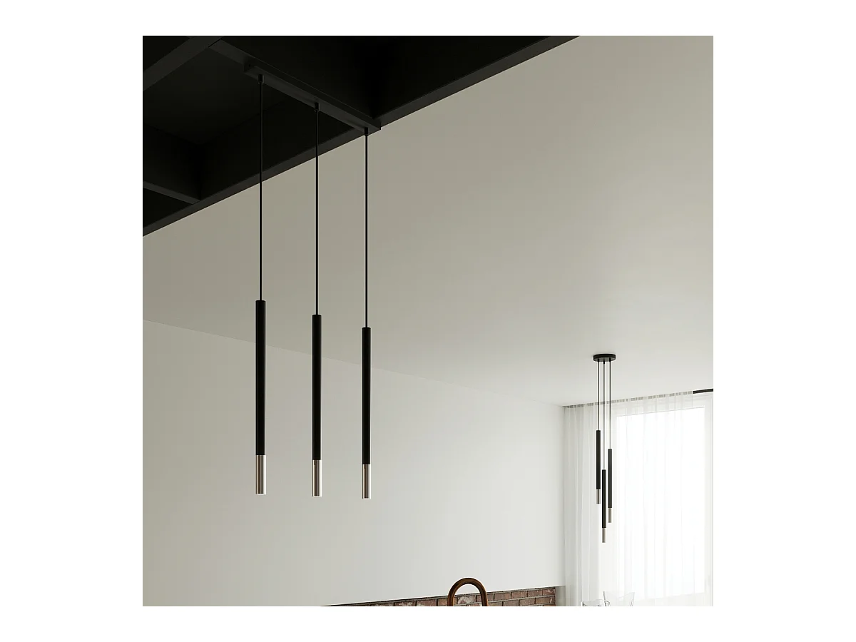 Lampes suspendues Flar moderne en acier - 3 sources lumineuses 3000K - L.20 x H.90 cm - noir/chromé