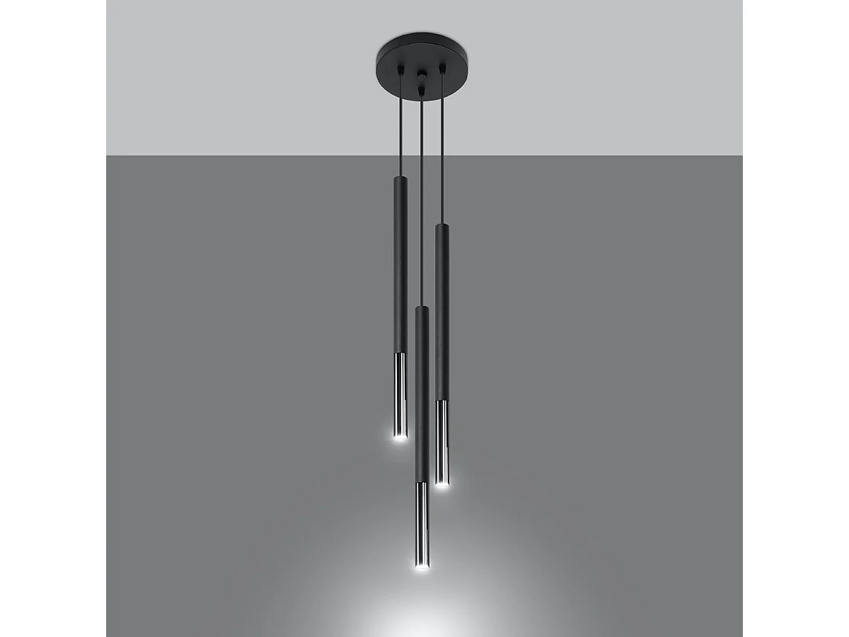 Lampes suspendues Flar moderne en acier - 3 sources lumineuses 3000K - L.20 x H.90 cm - noir/chromé