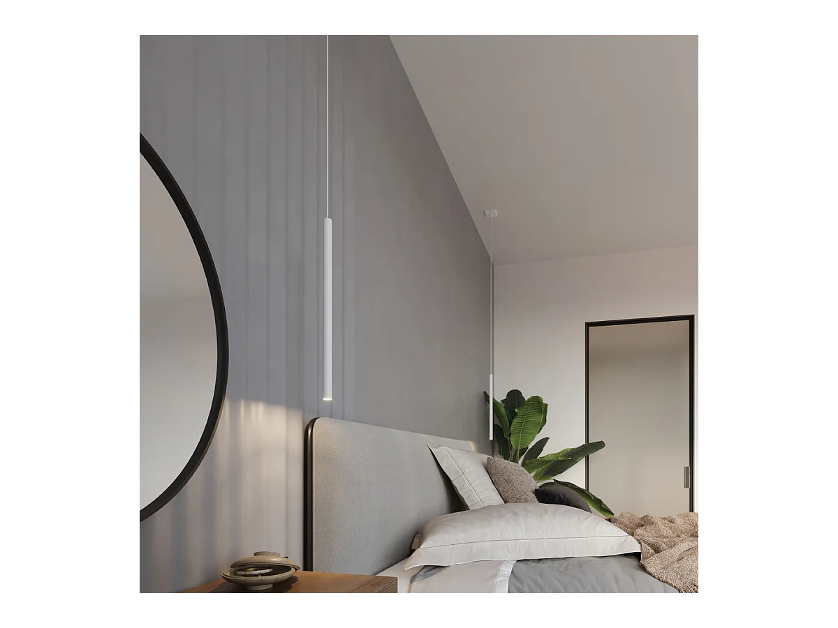 Lampes suspendues Brill moderne en acier - 3 sources lumineuses 4000K - L.30 x H.90 cm - blanc