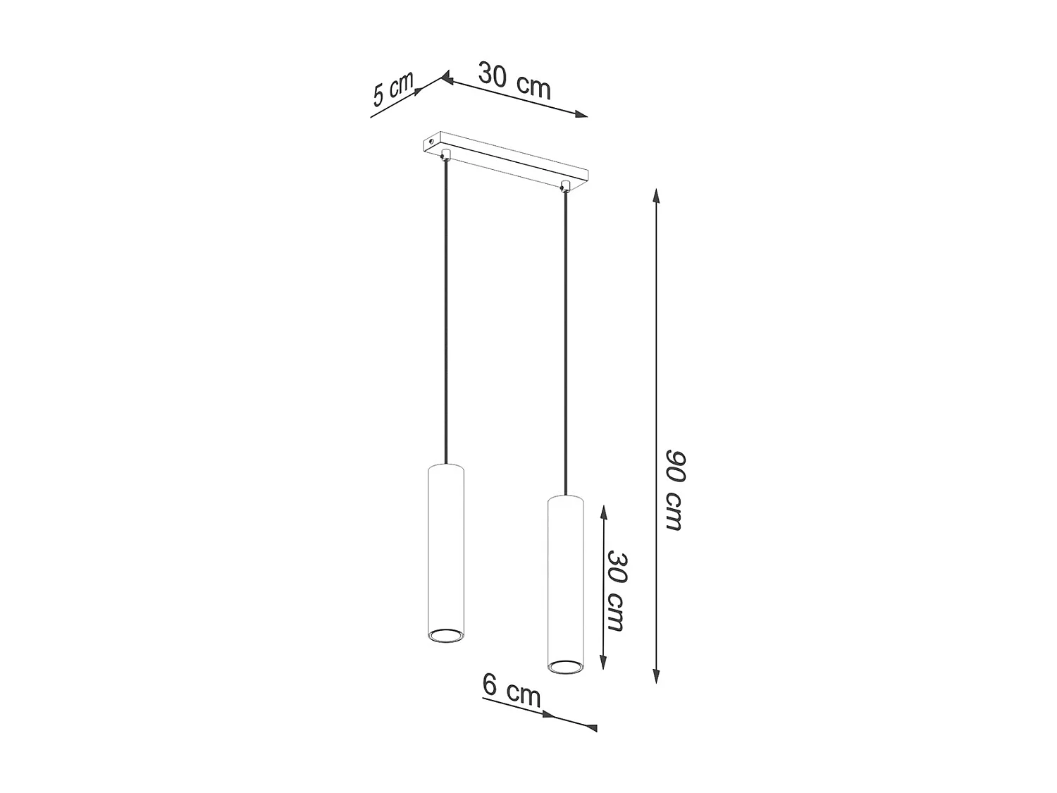 Lampes suspendues Toris moderne en acier - 2 sources lumineuses 4000K - L.30 x H.90 cm - éclat doré