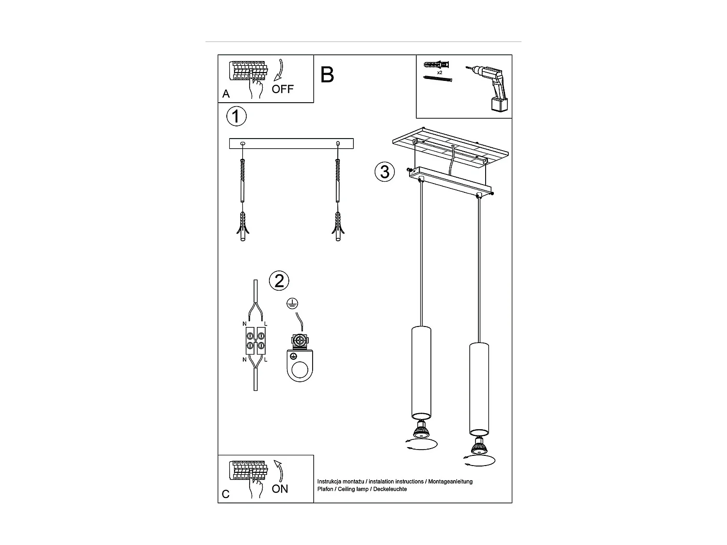 Lampes suspendues Toris moderne en acier - 2 sources lumineuses 4000K - L.30 x H.90 cm - éclat doré