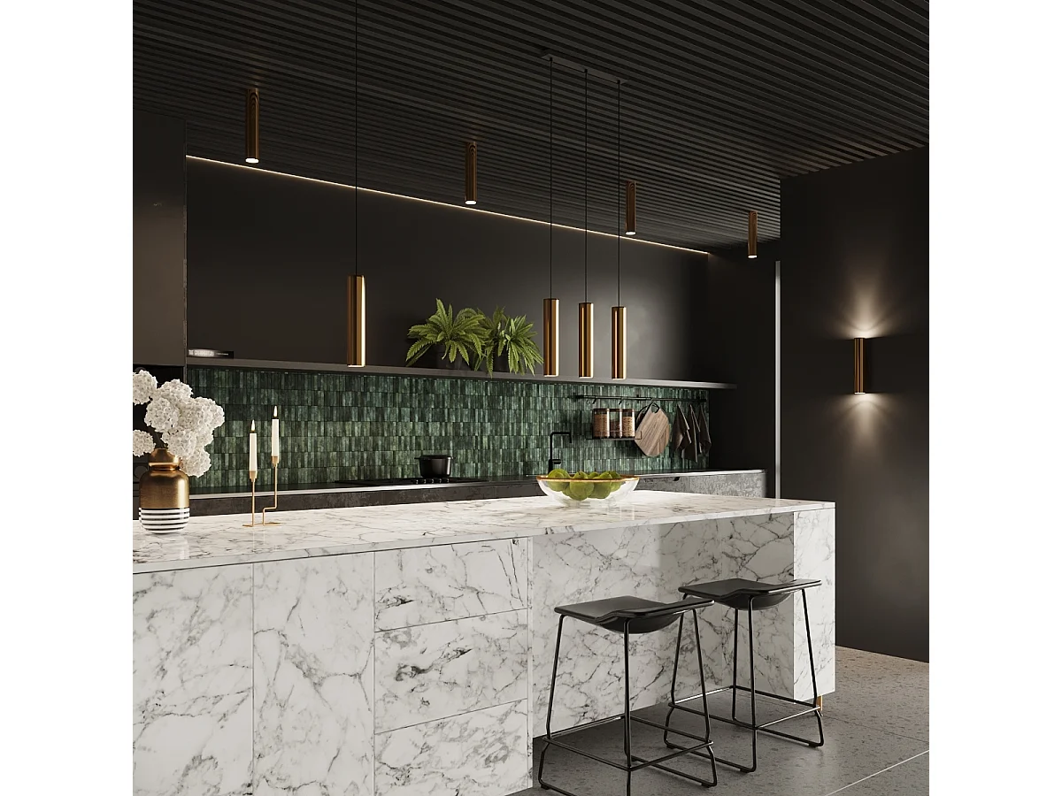 Lampes suspendues Toris moderne en acier - 2 sources lumineuses 4000K - L.30 x H.90 cm - éclat doré