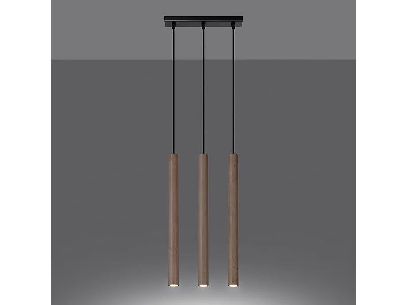 Lampes suspendues Brill moderne en acier/bois - 3 sources lumineuses 3000K - L.30 x H.110 cm - bois