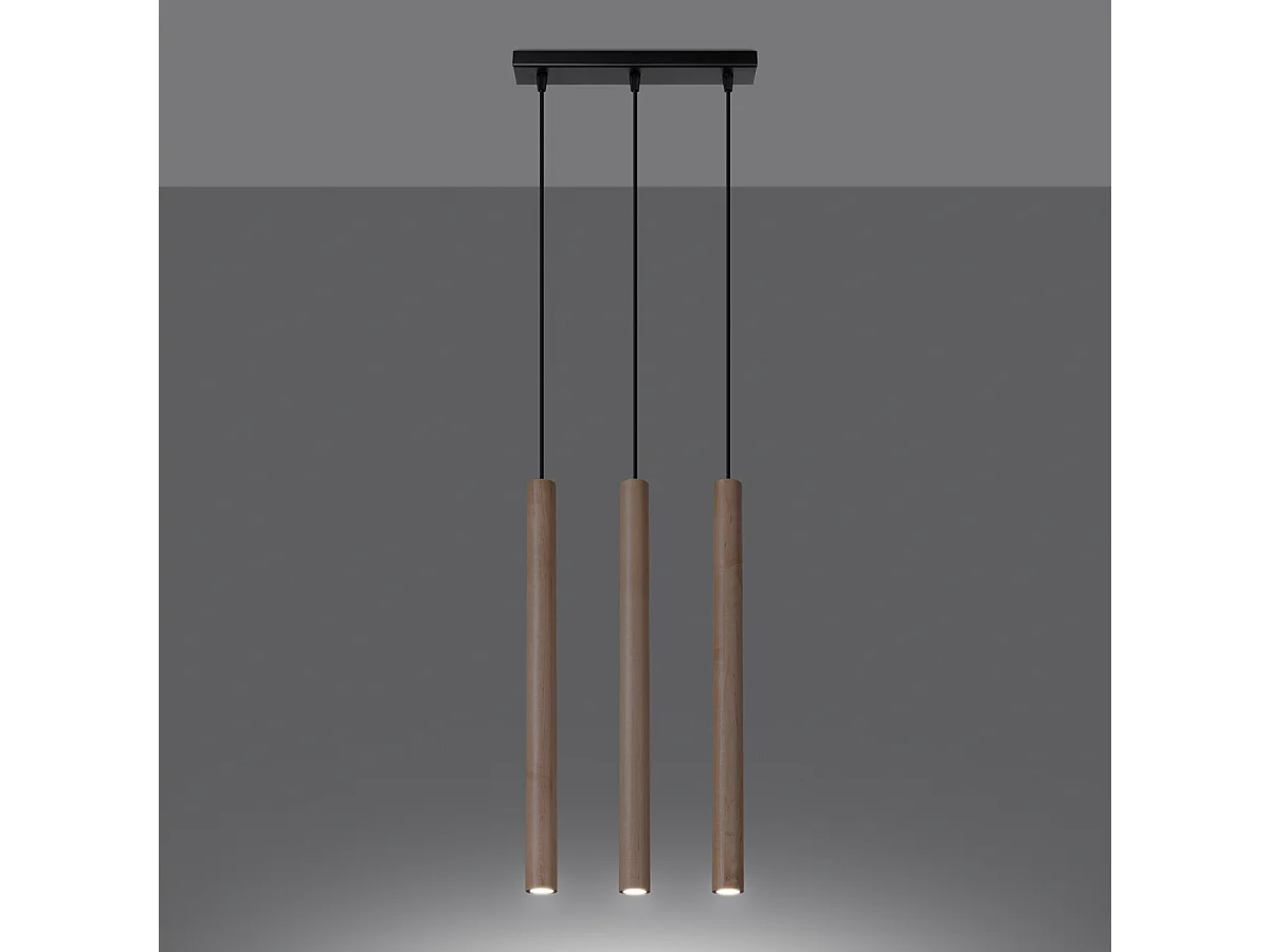 Lampes suspendues Brill moderne en acier/bois - 3 sources lumineuses 3000K - L.30 x H.110 cm - bois