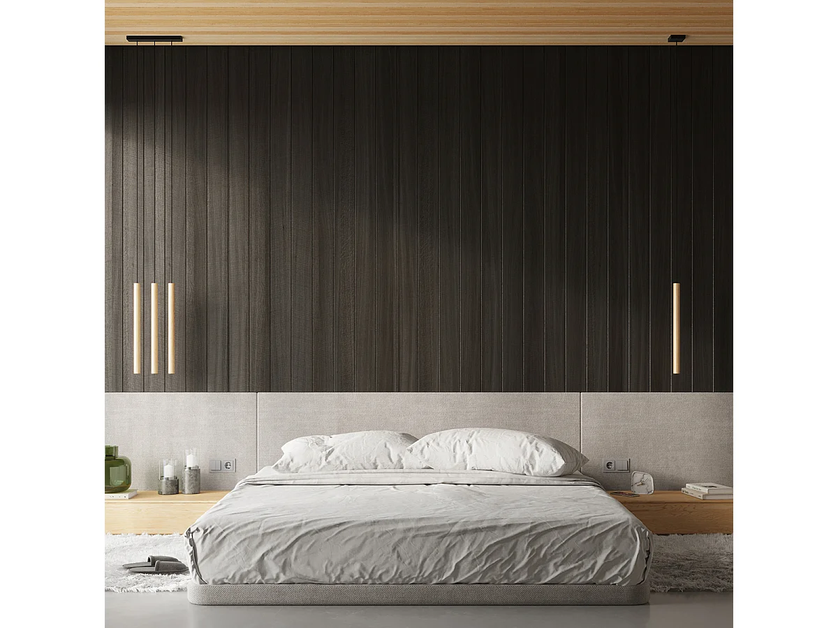 Lampes suspendues Brill moderne en acier/bois - 3 sources lumineuses 3000K - L.30 x H.110 cm - bois