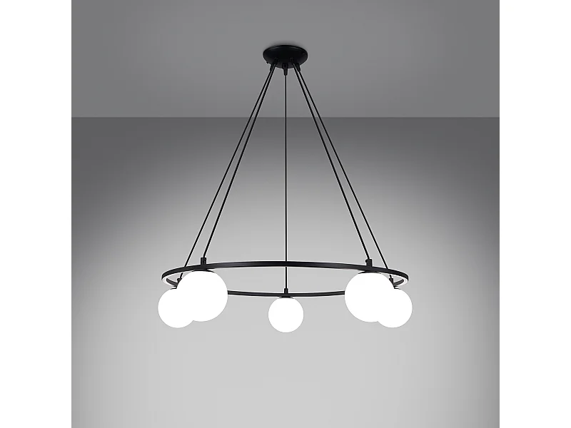 Lustres Zynfi moderne en acier/verre - 5 sources lumineuses 3000K - L.80 x H.98 cm - noir