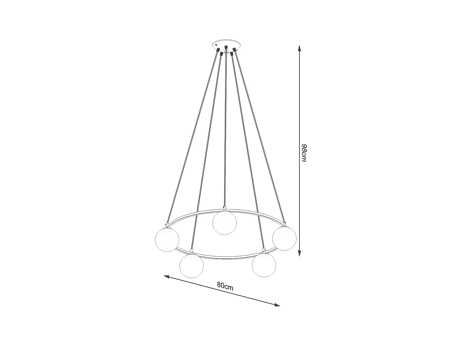 Lustres Zynfi moderne en acier/verre - 5 sources lumineuses 3000K - L.80 x H.98 cm - noir