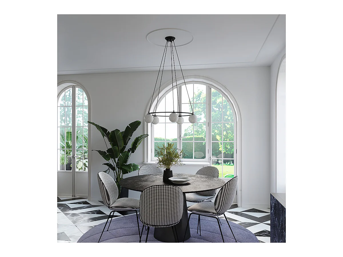 Lustres Zynfi moderne en acier/verre - 5 sources lumineuses 3000K - L.80 x H.98 cm - noir