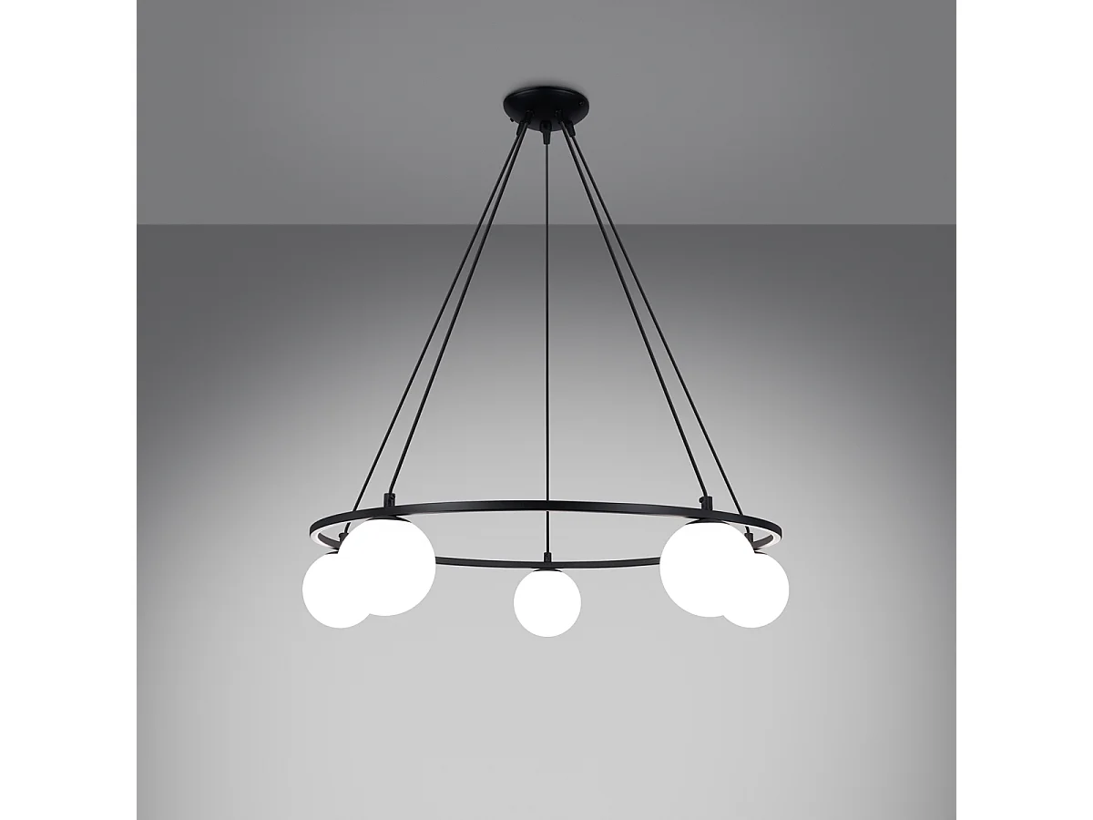 Lustres Zynfi moderne en acier/verre - 5 sources lumineuses 3000K - L.80 x H.98 cm - noir