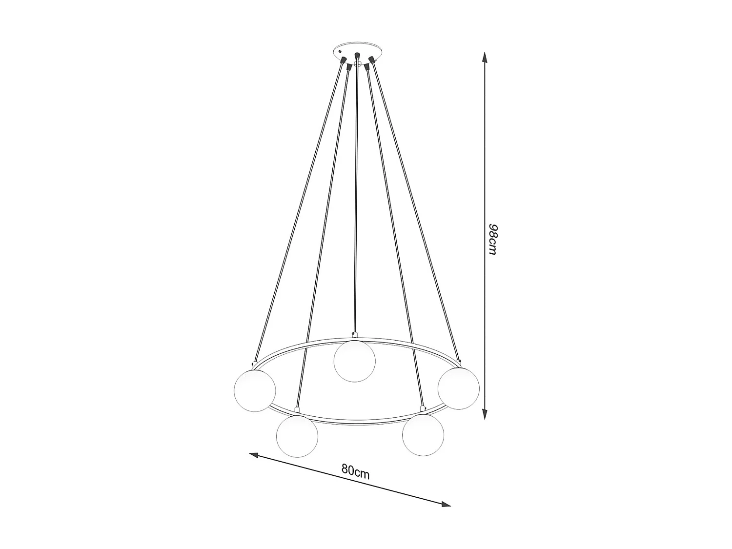 Lustres Zynfi moderne en acier/verre - 5 sources lumineuses 3000K - L.80 x H.98 cm - noir