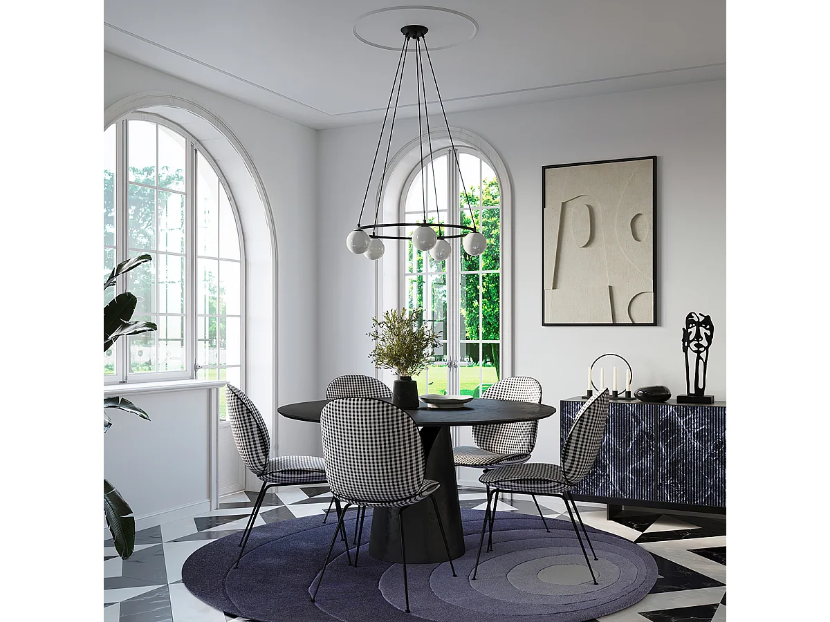 Lustres Zynfi moderne en acier/verre - 5 sources lumineuses 3000K - L.80 x H.98 cm - noir