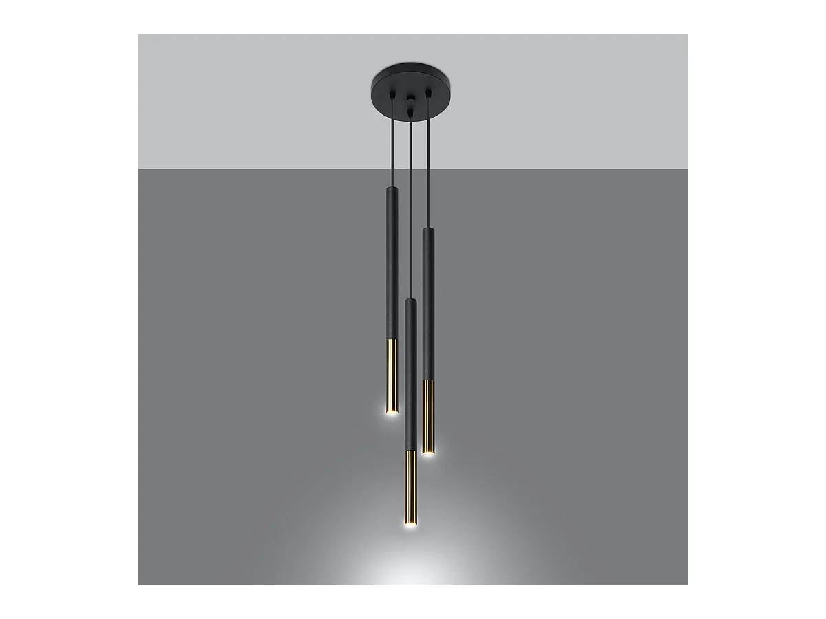 Lampes suspendues Flar moderne en acier - 3 sources lumineuses 3000K - L.20 x H.90 cm - or noir