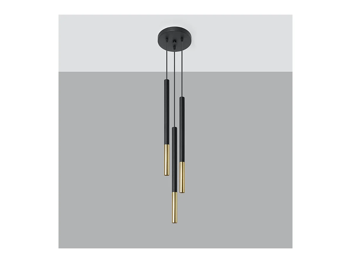 Lampes suspendues Flar moderne en acier - 3 sources lumineuses 3000K - L.20 x H.90 cm - or noir