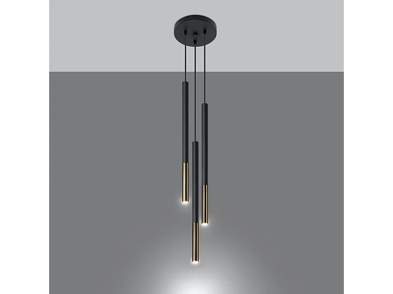 Lampes suspendues Flar moderne en acier - 3 sources lumineuses 3000K - L.20 x H.90 cm - or noir