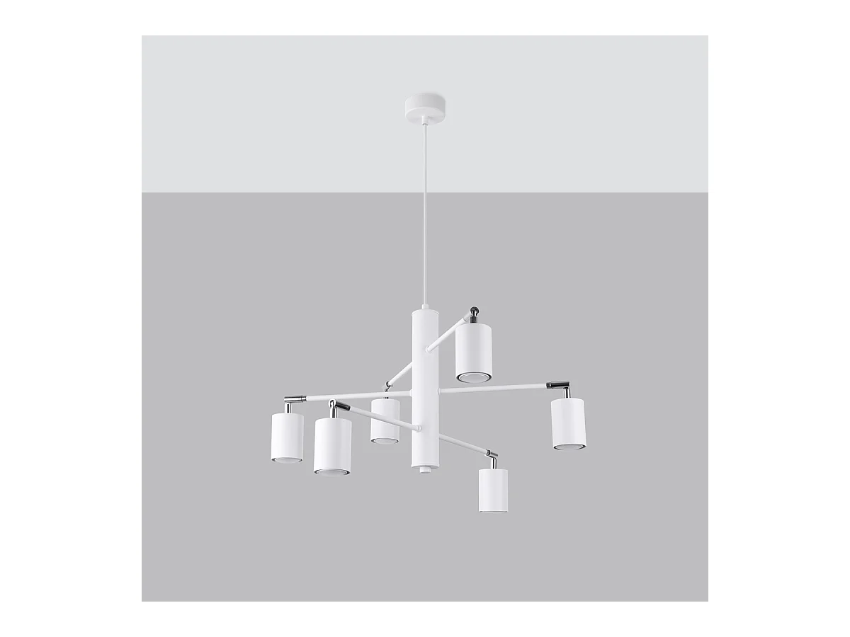 Lustres Torim moderno, aço - 6 fontes de luz 3000K - L.77 x H.125 cm - branco