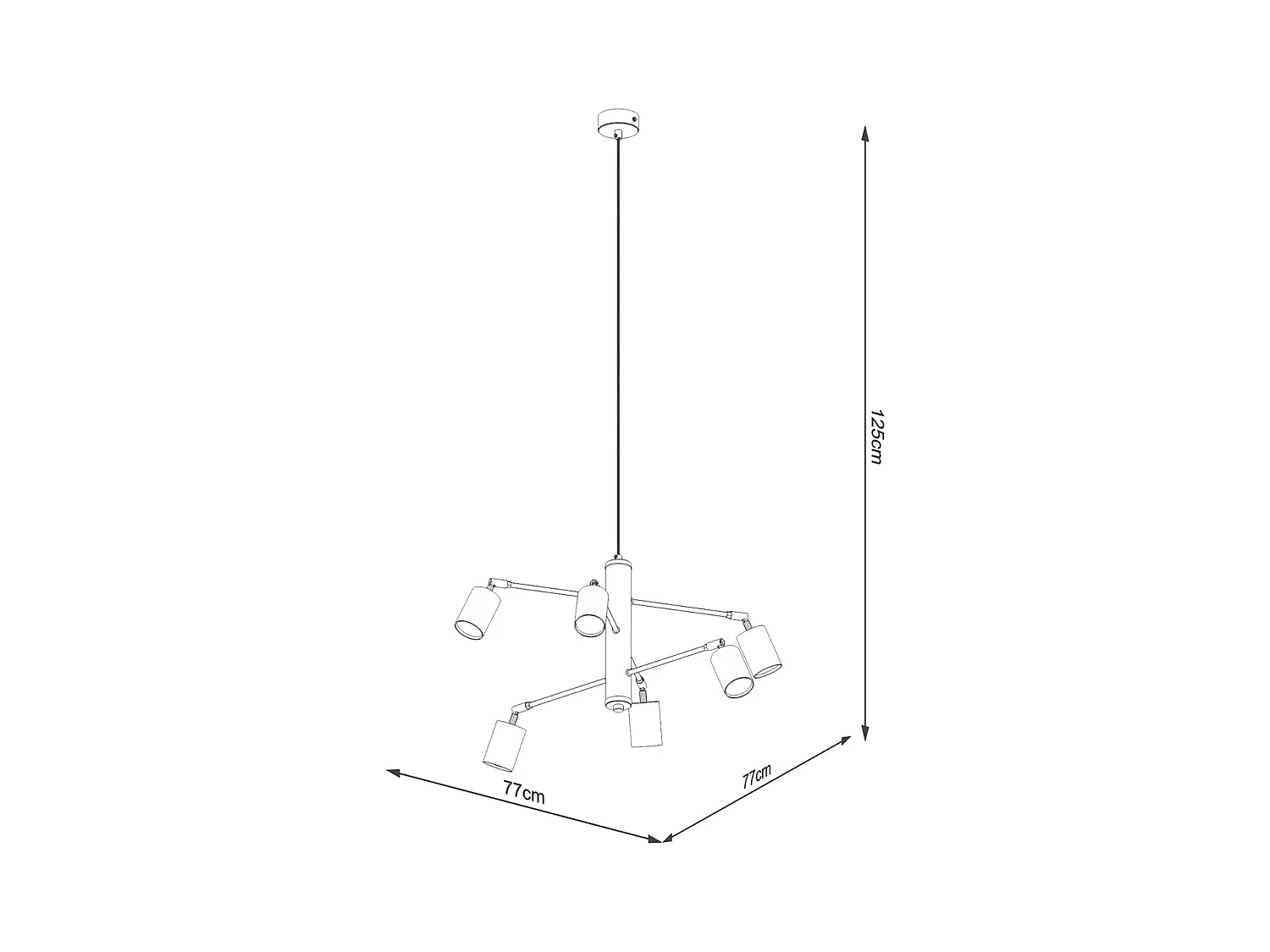 Lustres Torim moderno, aço - 6 fontes de luz 3000K - L.77 x H.125 cm - branco