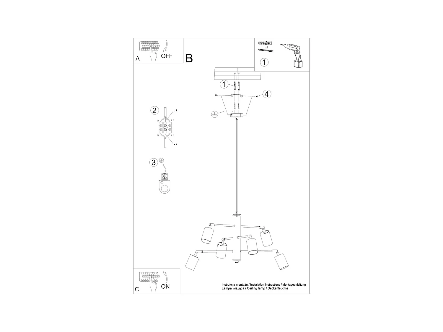 Lustres Torim moderno, aço - 6 fontes de luz 3000K - L.77 x H.125 cm - branco