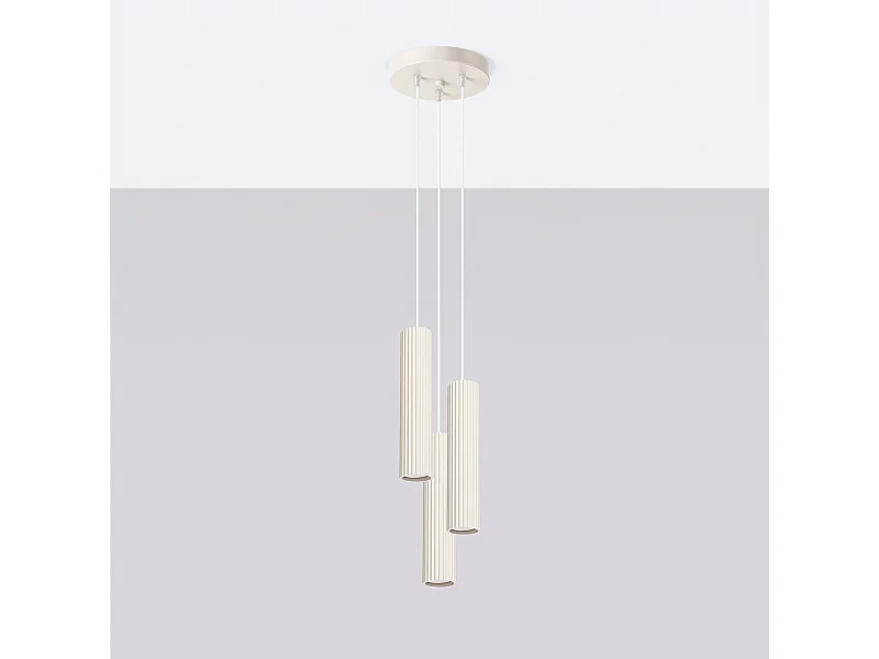 Hanglamp Gloow minimalistisch van  - 3 lichtbronnen 4000K - L.19,5 x H.108 cm - beige