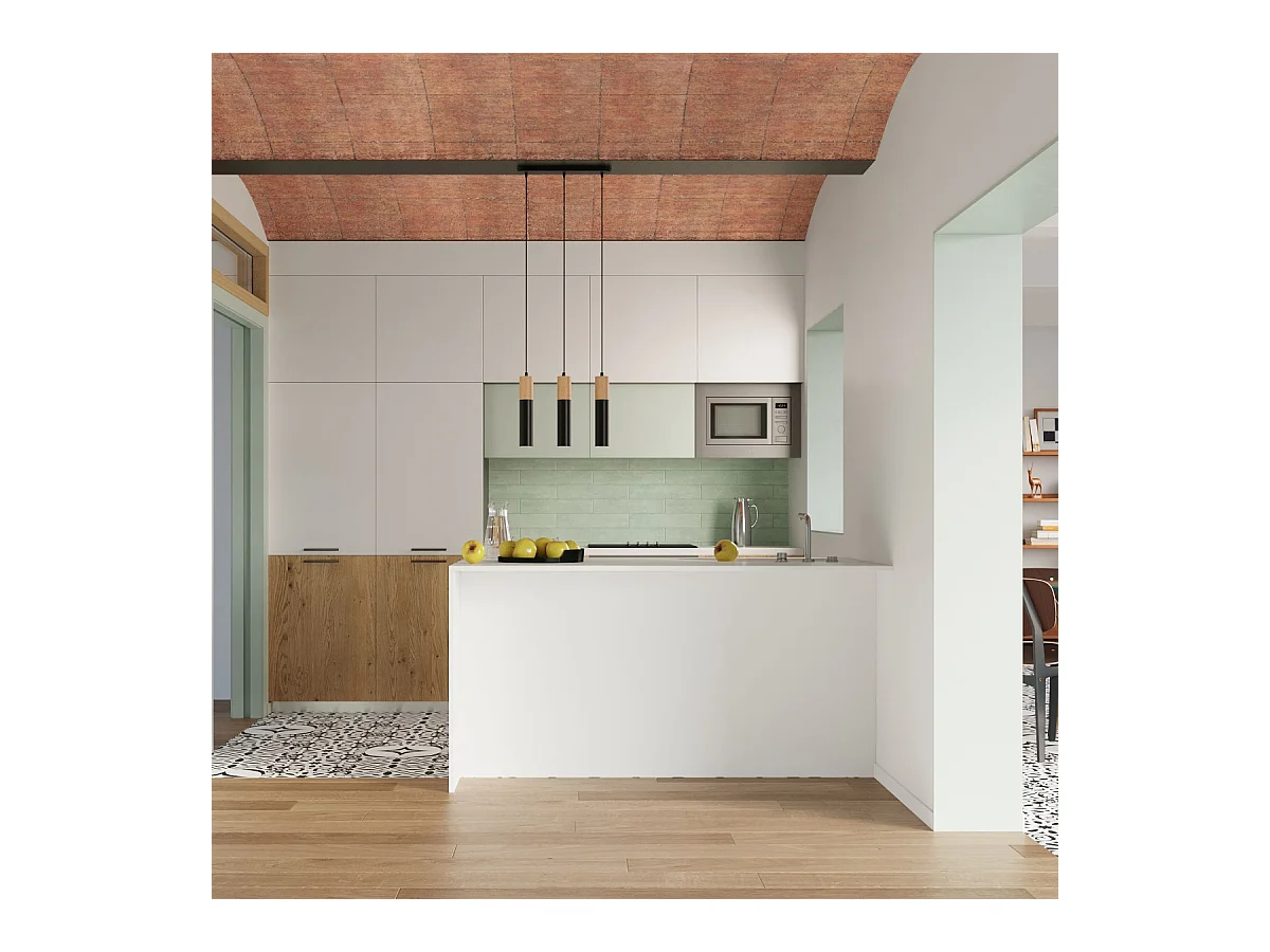 Hanglampen Poblano modern van  - 1 lichtbronnen 3000K - L.8 x H.105 cm - natuurlijk hout/zwart