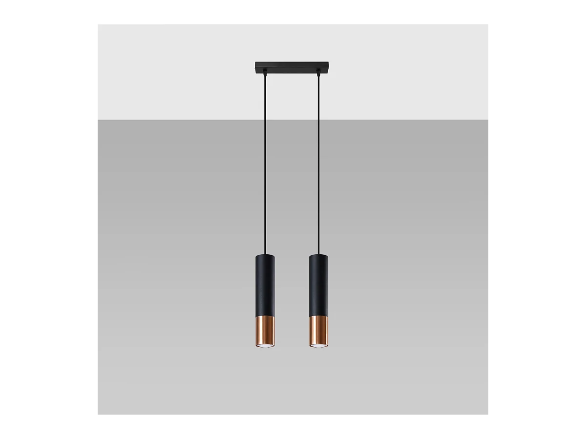 Lampy wiszące nowoczesny Zarpex, stal - 2 źródło światła 4000K - L.30 x H.90 cm - czarny/miedź