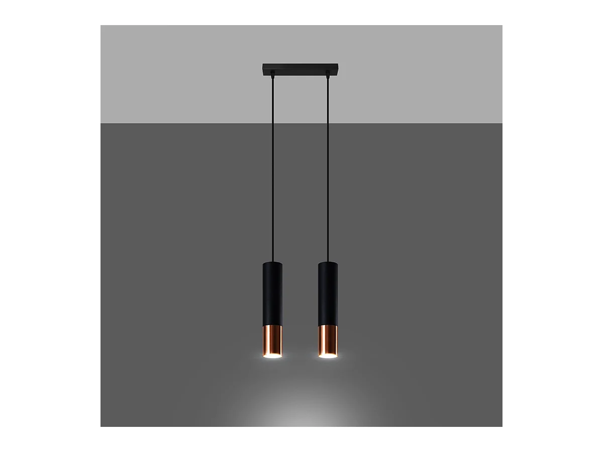 Lampy wiszące nowoczesny Zarpex, stal - 2 źródło światła 4000K - L.30 x H.90 cm - czarny/miedź