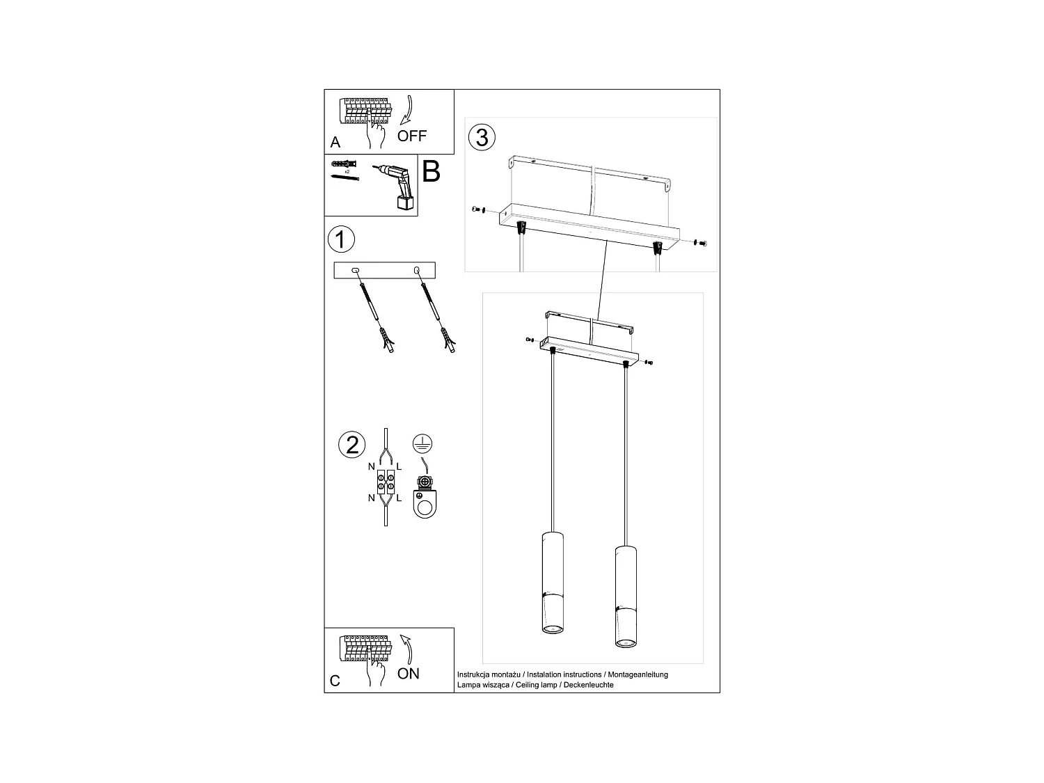 Lampy wiszące nowoczesny Zarpex, stal - 2 źródło światła 4000K - L.30 x H.90 cm - czarny/miedź